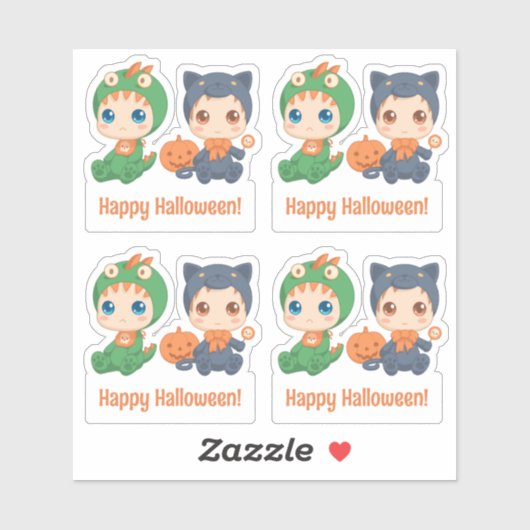 Halloween Babies Black Cat Dragon Custom Text 4 Sticker (Vel)
