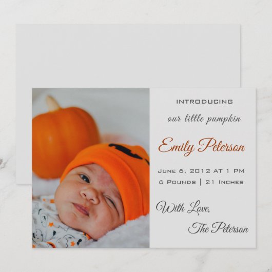 Halloween baby aankondiging douche kleine pompoen (Voorkant / Achterkant)