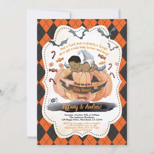 Halloween baby boy douche pompoen spooky kaart (Voorkant)