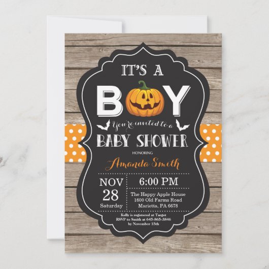 Halloween Baby Boy Shower Uitnodiging Rustisch Hou (Voorkant)