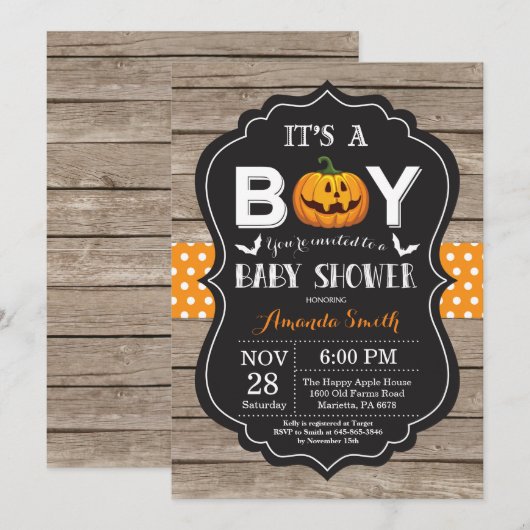 Halloween Baby Boy Shower Uitnodiging Rustisch Hou (Voorkant / Achterkant)