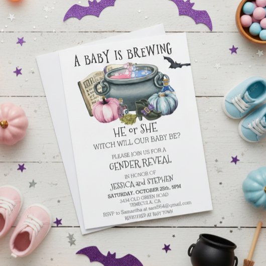 Halloween Baby Brewing Witch Gender onthullen Kaart