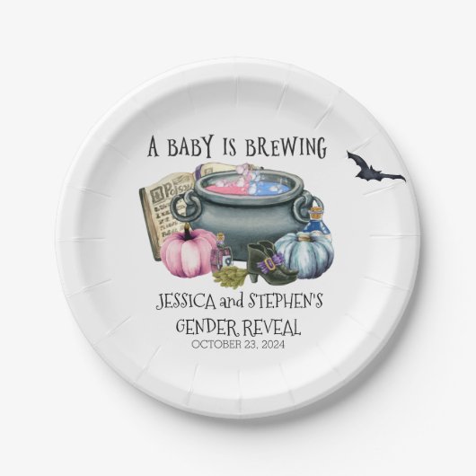 Halloween Baby Brewing Witch Gender onthullen Papieren Bordje (Voorkant)