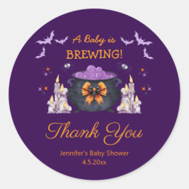 Halloween baby brouwen Dank u paarse spooky Ronde Sticker