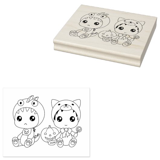 Halloween Baby Cat Dragon Kostuum Kleurplaat Rubberstempel (Gestempeld)