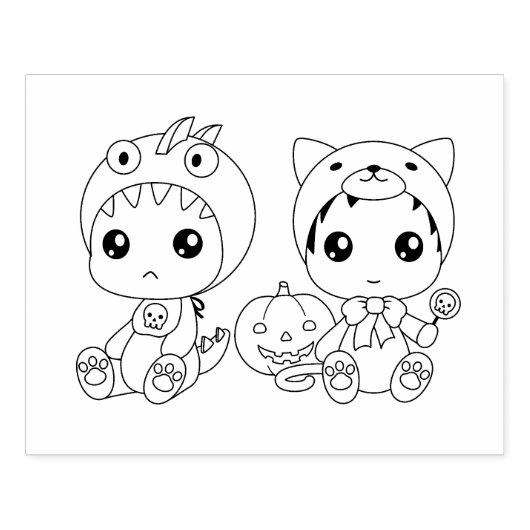 Halloween Baby Cat Dragon Kostuum Kleurplaat Rubberstempel (Afrduk)