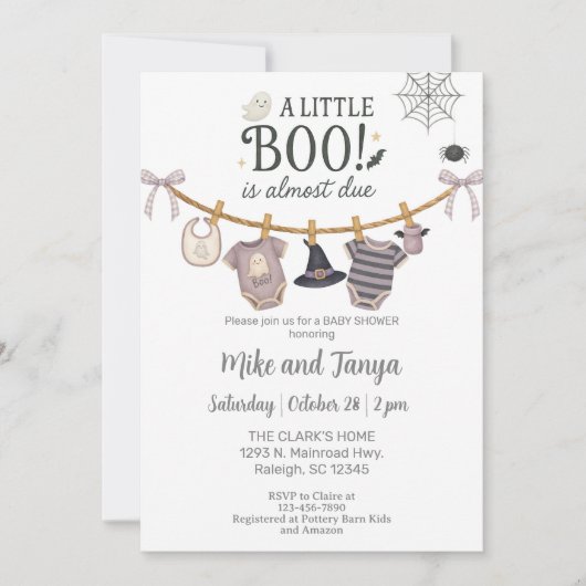 Halloween baby clothesline gender reveal invite. kaart (Voorkant)