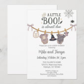 Halloween baby clothesline gender reveal invite. kaart (Voorkant / Achterkant)