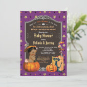 Halloween baby douche kleine pompoenen paars kaart (Staand voorkant)