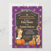 Halloween baby doucht paars goudkarton kaart (Voorkant)