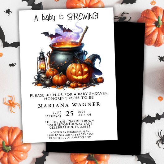 Halloween Baby Is Brewing Baby Shower Kaart