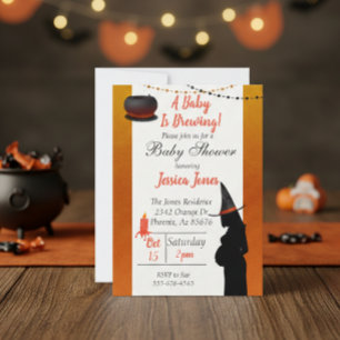 Halloween Baby is Brewing Heksenmoderne Baby Showe Kaart