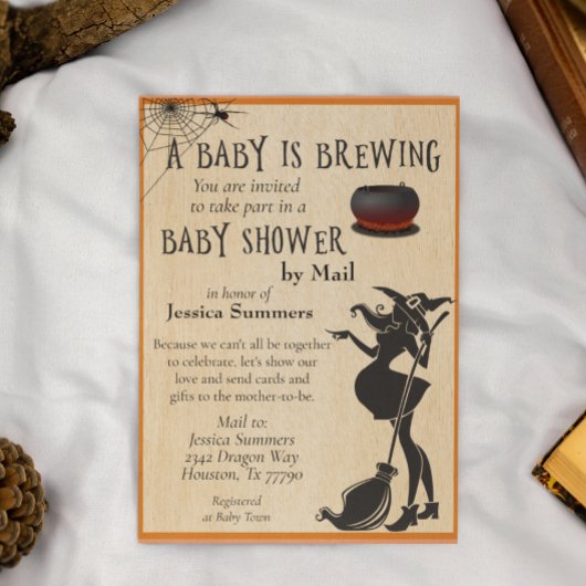 Halloween Baby is Brewing Shower per Mail Witch Kaart