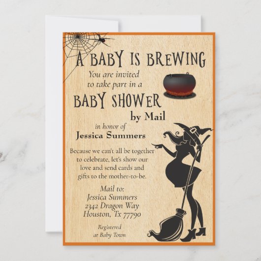 Halloween Baby is Brewing Shower per Mail Witch Kaart (Voorkant)