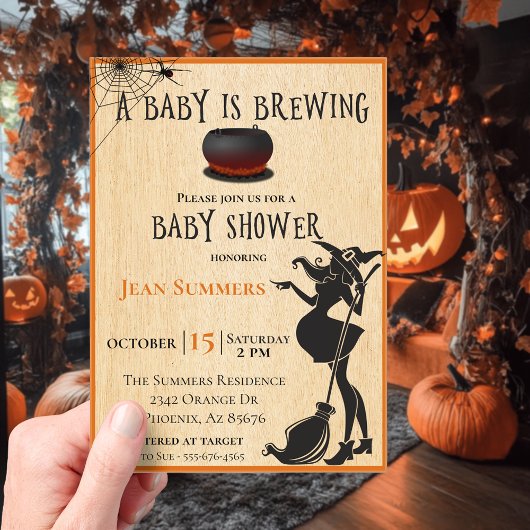 Halloween Baby is Brewing Witch Baby shower Acryl Uitnodigingen