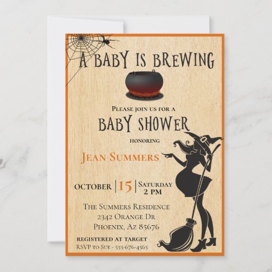 Halloween Baby is Brewing Witch Baby shower Herfst Kaart (Voorkant)