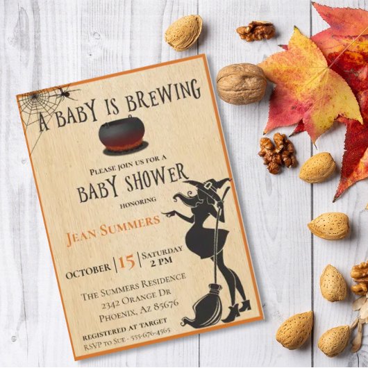 Halloween Baby is Brewing Witch Baby shower Herfst Kaart