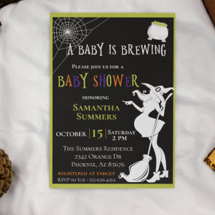 Halloween Baby is Brewing Witch Baby shower Kaart