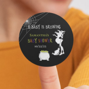 Halloween Baby is Brewing Witch Baby shower Ronde Sticker