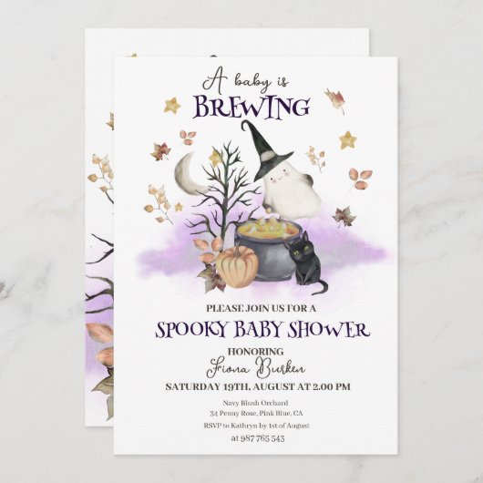 Halloween Baby is het brouwen van Baby shower Kaart (Voorkant / Achterkant)