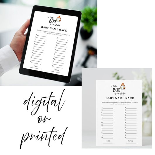 Halloween Baby Naam Race Baby shower Game Kaart