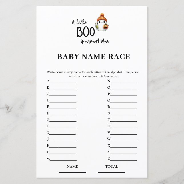 Halloween Baby Naam Race Baby shower Spel (Voorkant)
