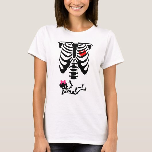 Halloween Baby onthullen Zwangere mam Skeleton T-shirt (Voorkant)