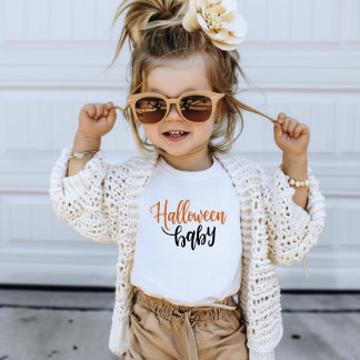 Halloween Baby Oranje en Zwarte Typografie Kinder Shirts
