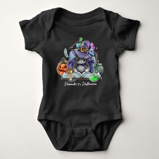 Halloween Baby Schattige Kat Heks Gepersonaliseerd Romper (Voorkant)