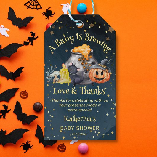 Halloween baby shower baby brouwt gunst cadeaulabel