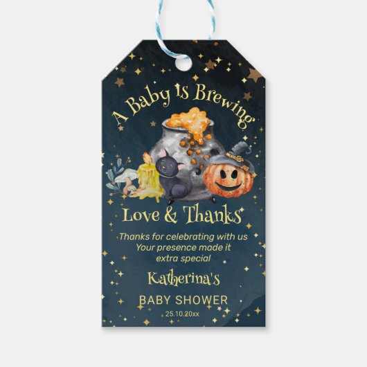 Halloween baby shower baby brouwt gunst cadeaulabel (Voorkant)