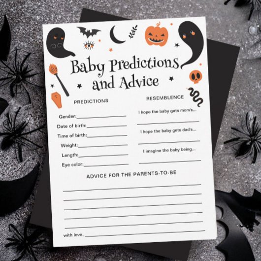 Halloween Baby shower Baby voorspellingen Game Kaa Kaart