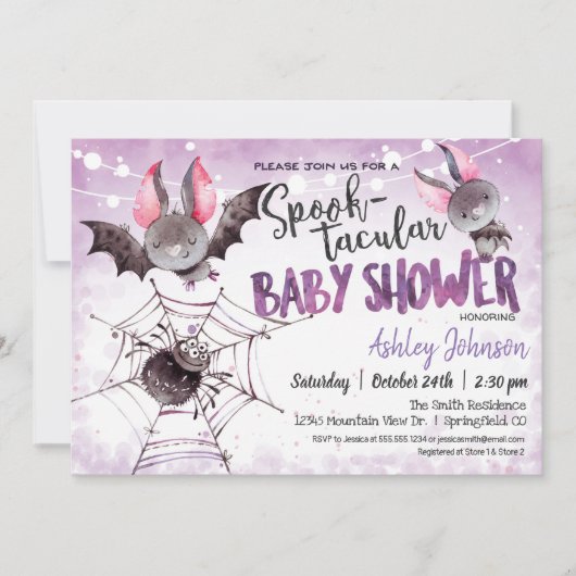 Halloween Baby shower, Bats uitnodiging (Voorkant)