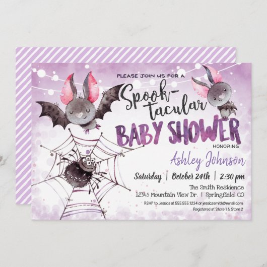 Halloween Baby shower, Bats uitnodiging (Voorkant / Achterkant)