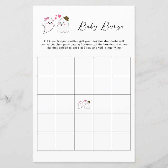 Halloween Baby shower Bingo Spel Little Boo Ghost (Voorkant)