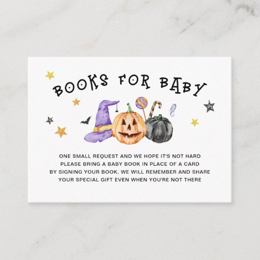 Halloween Baby shower boek Informatiekaartje (Voorkant)