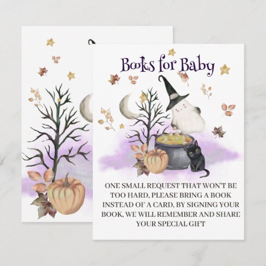 Halloween Baby shower Boeken voor Baby kaart. Informatiekaartje (Voorkant / Achterkant)