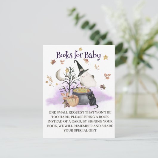 Halloween Baby shower Boeken voor Baby kaart. Informatiekaartje (Staand voorkant)