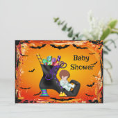 Halloween Baby shower Boy op Snoep Witch Boot Kaart (Staand voorkant)