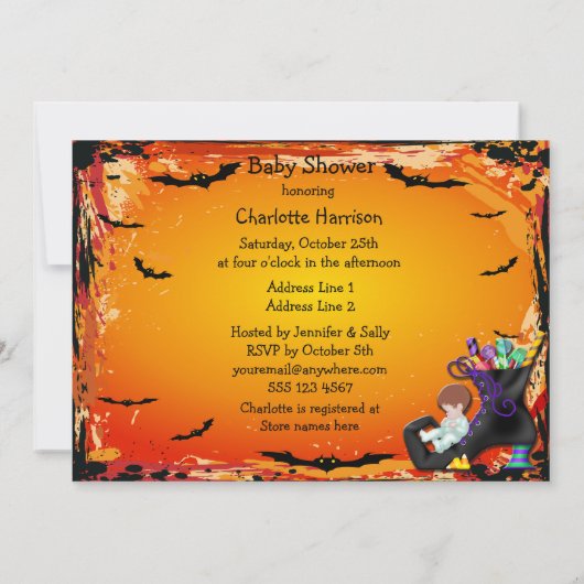 Halloween Baby shower Boy op Snoep Witch Boot Kaart (Achterkant)