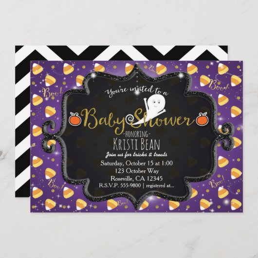 HALLOWEEN BABY SHOWER Candy Corn Ghost Invitation Kaart (Voorkant / Achterkant)