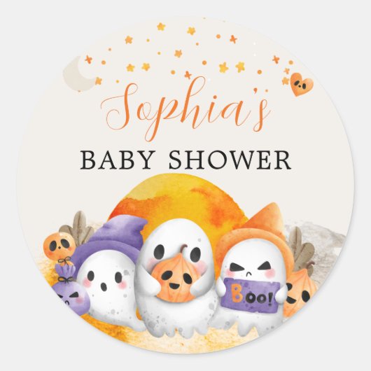 Halloween Baby shower Cute Little Ghost Ronde Sticker (Voorkant)