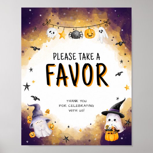Halloween Baby shower Favors Sign Poster (Voorkant)