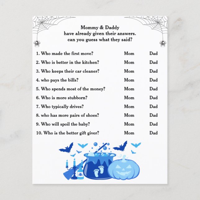 Halloween Baby shower Game Raad eens wie mama of p (Voorkant)