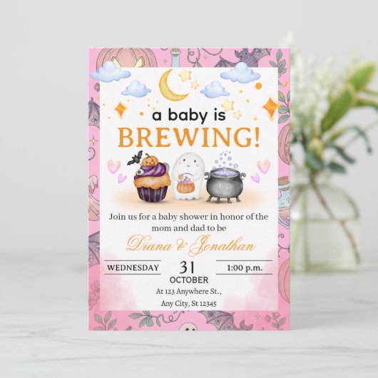 Halloween Baby shower gepersonaliseerde uitnodigin (Staand voorkant)