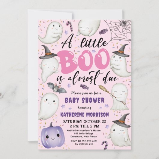 Halloween Baby shower Girl Pink Little Boo Ghost Kaart (Voorkant)
