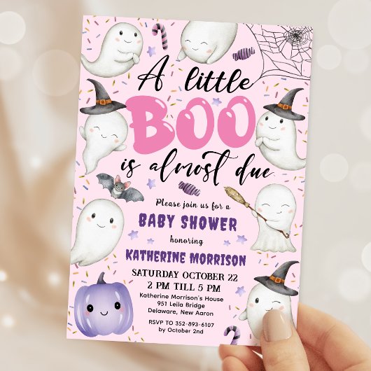 Halloween Baby shower Girl Pink Little Boo Ghost Kaart