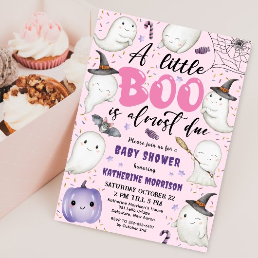 Halloween Baby shower Girl Pink Little Boo Ghost Kaart