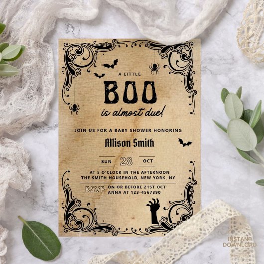 Halloween Baby shower  Gothic Little Boo Kaart