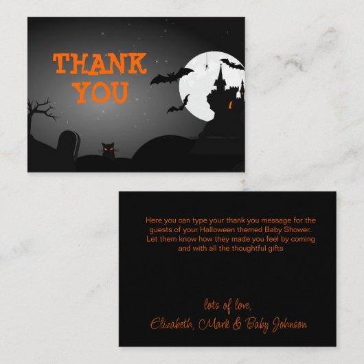 Halloween Baby shower Haunted House Dank u Informatiekaartje (Voorkant / Achterkant)